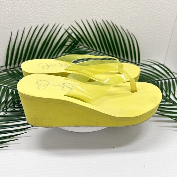 Jessica Simpson Meriana Wedge Flip Flop Thong Sandals Size 6M Yellow Slip On - Picture 4 of 9